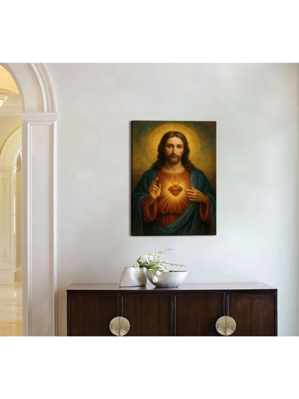 Divine Mercy Canvas Wall Art - Christian Jesus Portrait, Framed 12x16 Inch Decor